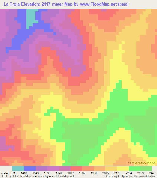 La Troja,Colombia Elevation Map