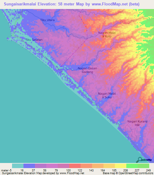 Sungaisarikmalai,Indonesia Elevation Map