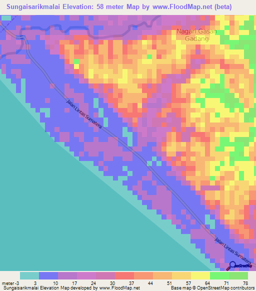 Sungaisarikmalai,Indonesia Elevation Map