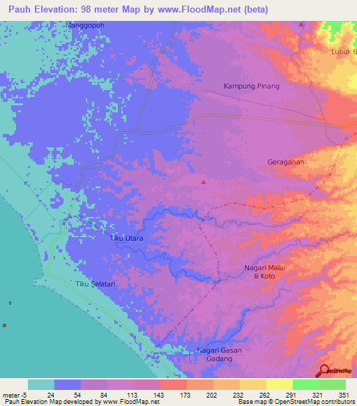 Pauh,Indonesia Elevation Map