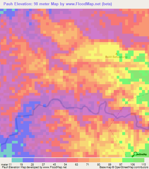 Pauh,Indonesia Elevation Map