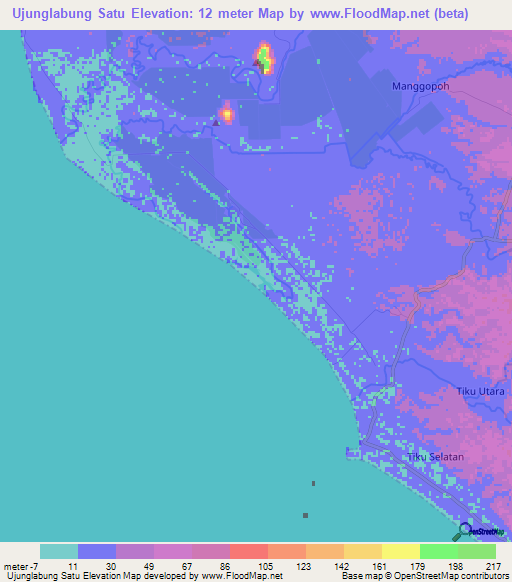 Ujunglabung Satu,Indonesia Elevation Map