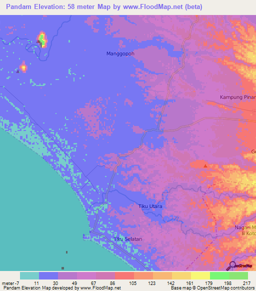 Pandam,Indonesia Elevation Map