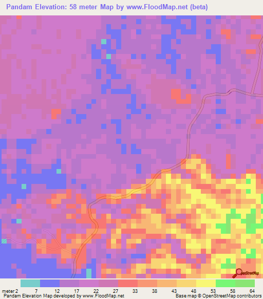 Pandam,Indonesia Elevation Map