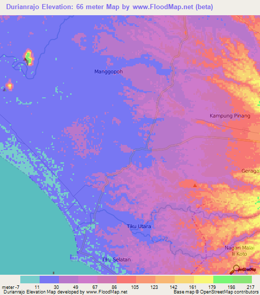 Durianrajo,Indonesia Elevation Map