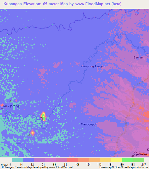 Kubangan,Indonesia Elevation Map