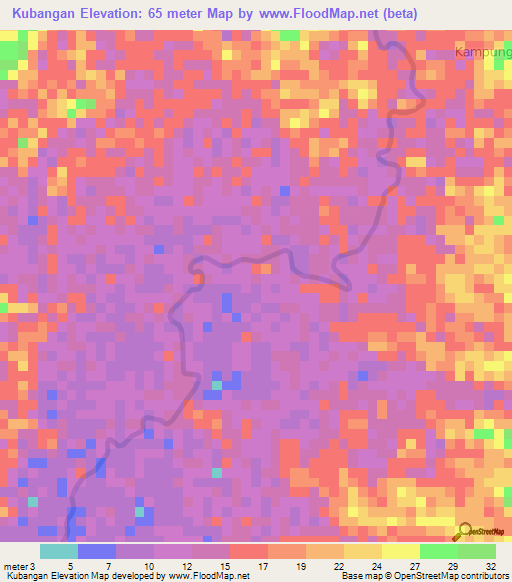 Kubangan,Indonesia Elevation Map