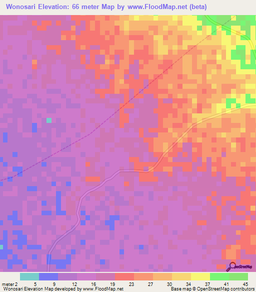 Wonosari,Indonesia Elevation Map