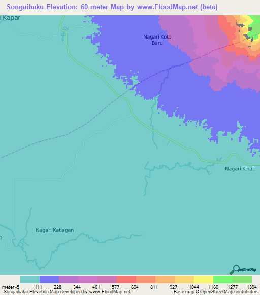 Songaibaku,Indonesia Elevation Map