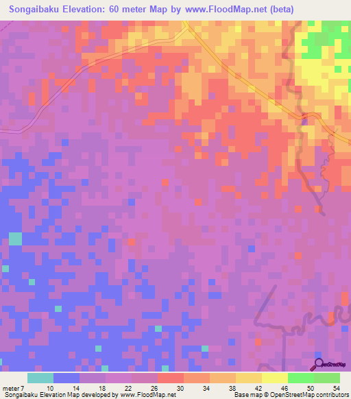 Songaibaku,Indonesia Elevation Map