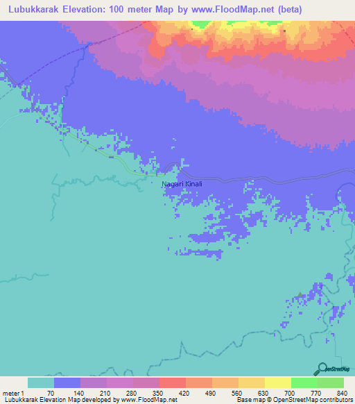 Lubukkarak,Indonesia Elevation Map