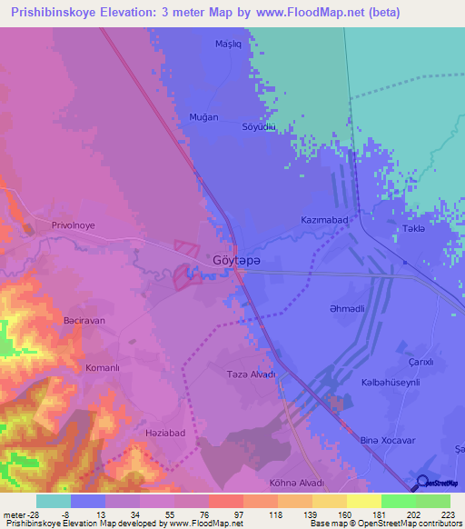 Prishibinskoye,Azerbaijan Elevation Map