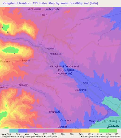 Zangilan,Azerbaijan Elevation Map