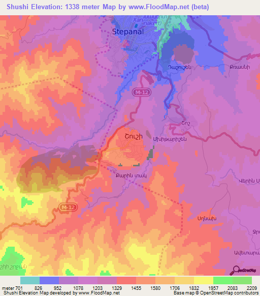 Shushi,Azerbaijan Elevation Map