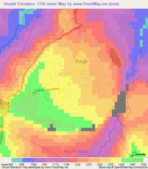 Shushi,Azerbaijan Elevation Map