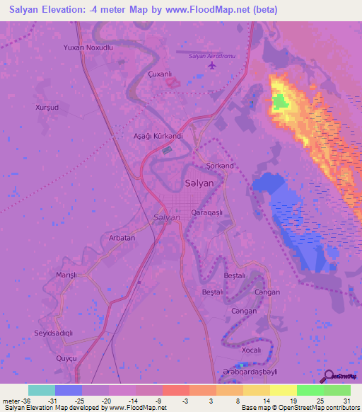 Salyan,Azerbaijan Elevation Map