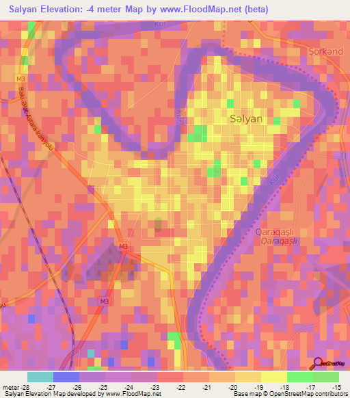 Salyan,Azerbaijan Elevation Map