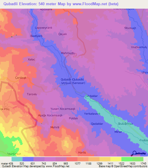 Qubadli,Azerbaijan Elevation Map