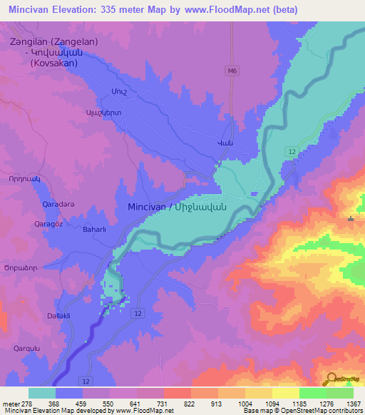 Mincivan,Azerbaijan Elevation Map