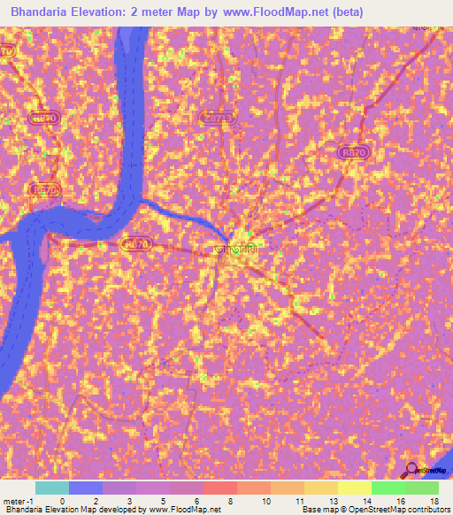 Bhandaria,Bangladesh Elevation Map