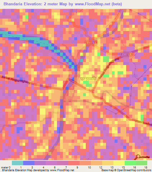 Bhandaria,Bangladesh Elevation Map