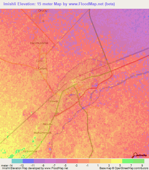 Imishli,Azerbaijan Elevation Map