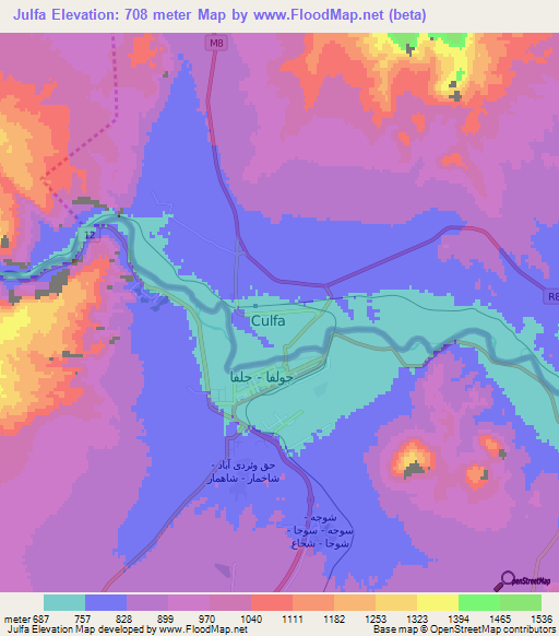 Julfa,Azerbaijan Elevation Map