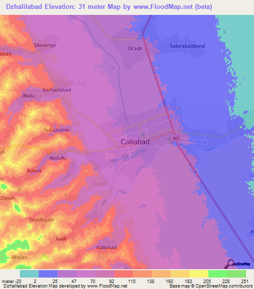 Dzhalilabad,Azerbaijan Elevation Map