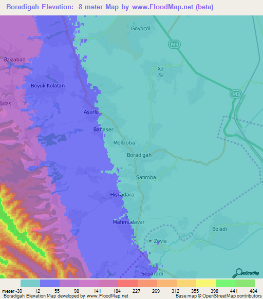 Boradigah,Azerbaijan Elevation Map