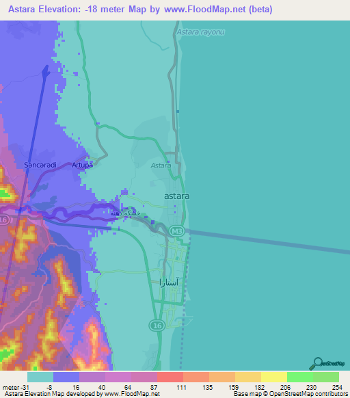 Astara,Azerbaijan Elevation Map