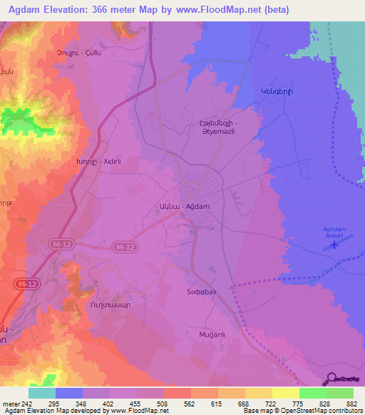 Agdam,Azerbaijan Elevation Map