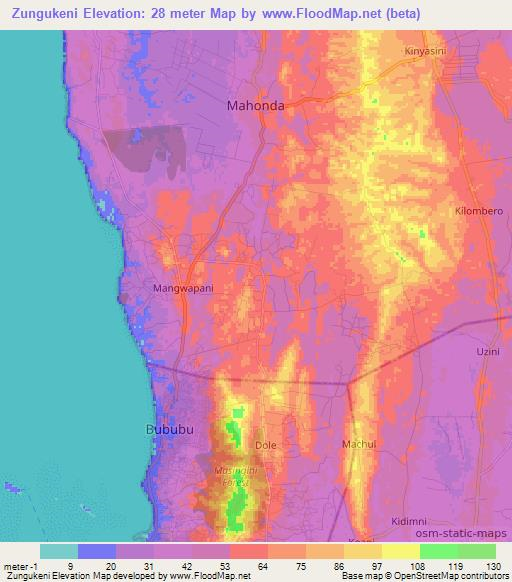 Zungukeni,Tanzania Elevation Map