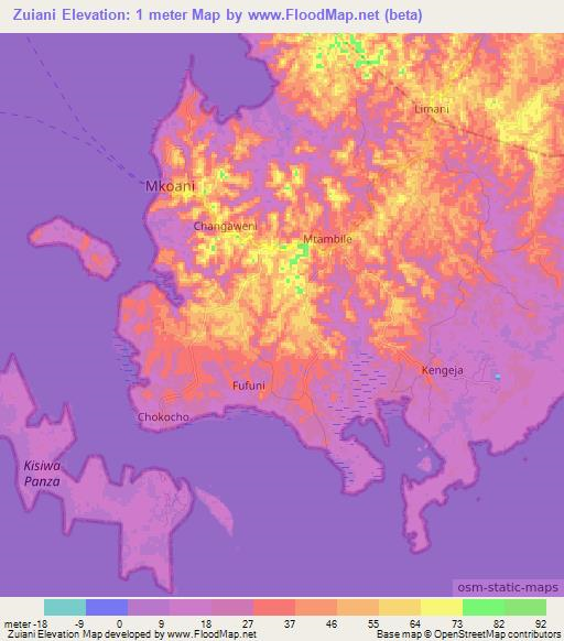 Zuiani,Tanzania Elevation Map