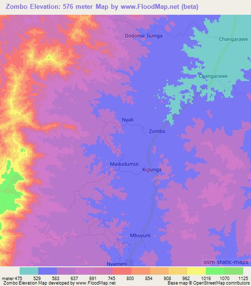 Zombo,Tanzania Elevation Map