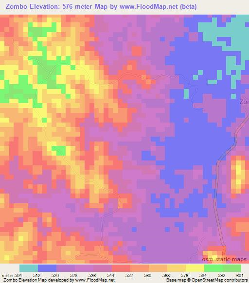 Zombo,Tanzania Elevation Map