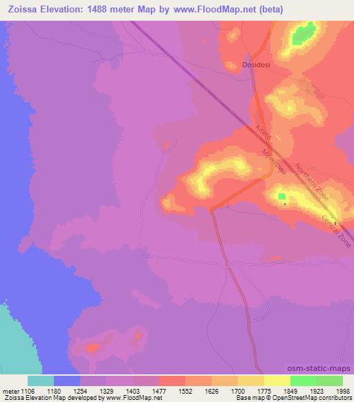 Zoissa,Tanzania Elevation Map