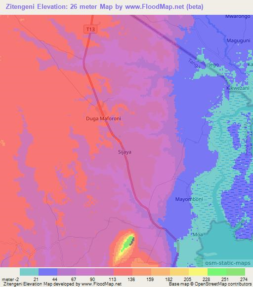Zitengeni,Tanzania Elevation Map