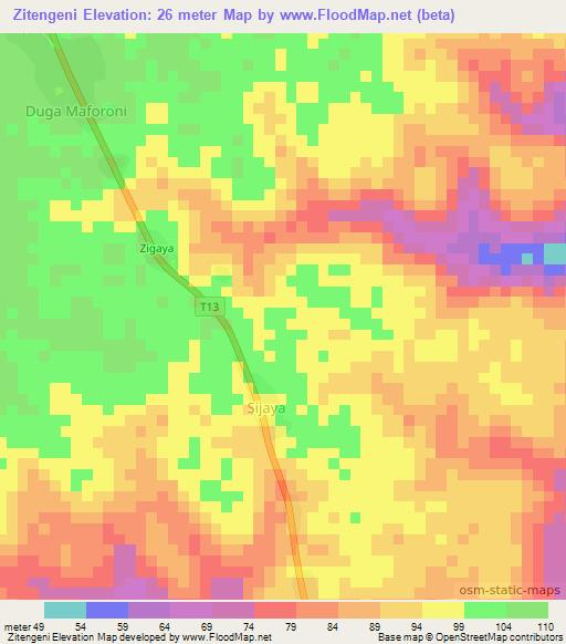 Zitengeni,Tanzania Elevation Map