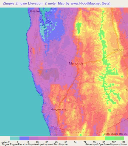 Zingwe Zingwe,Tanzania Elevation Map