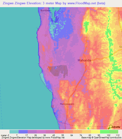 Zingwe Zingwe,Tanzania Elevation Map