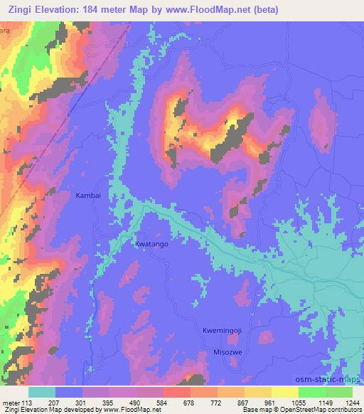 Zingi,Tanzania Elevation Map