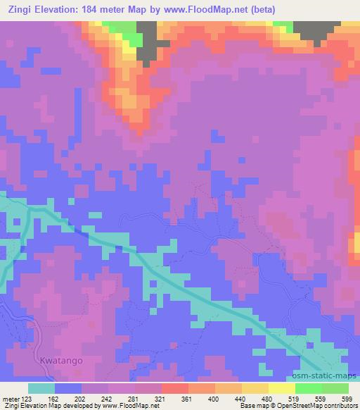 Zingi,Tanzania Elevation Map