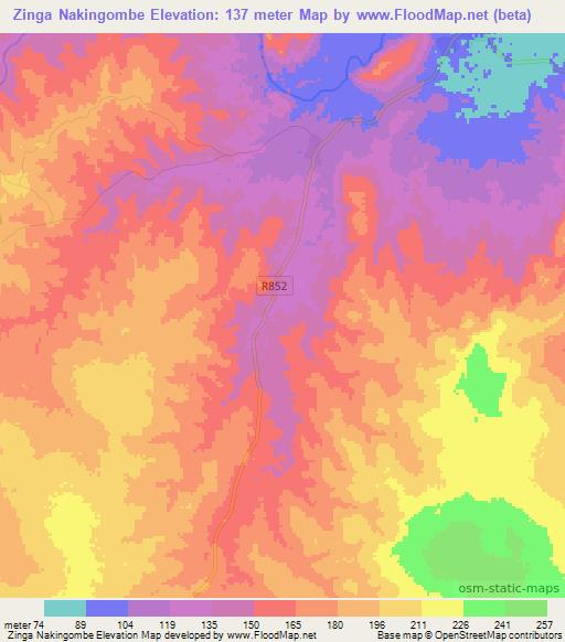 Zinga Nakingombe,Tanzania Elevation Map