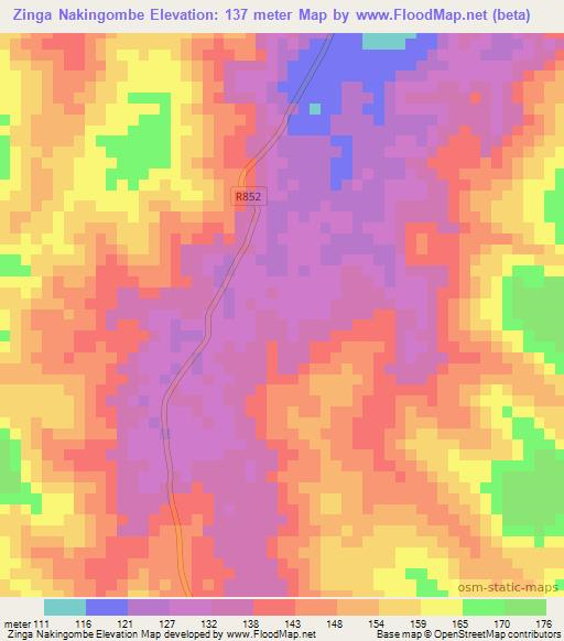 Zinga Nakingombe,Tanzania Elevation Map