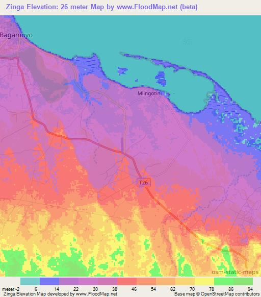 Zinga,Tanzania Elevation Map