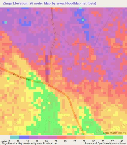 Zinga,Tanzania Elevation Map