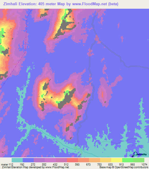 Zimhali,Tanzania Elevation Map