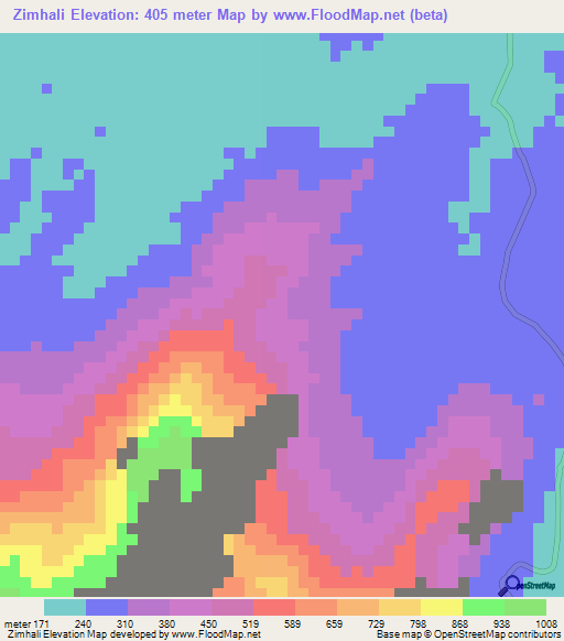 Zimhali,Tanzania Elevation Map