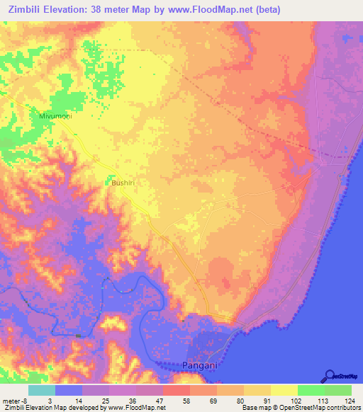 Zimbili,Tanzania Elevation Map