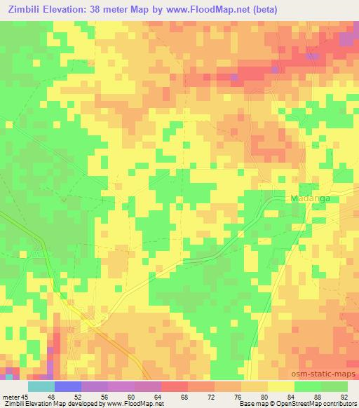 Zimbili,Tanzania Elevation Map